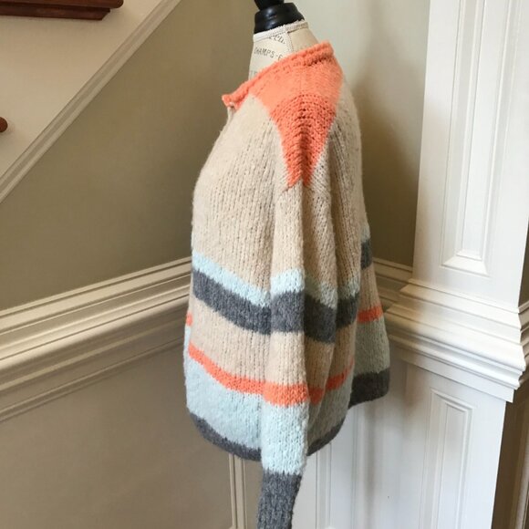 Anthropologie Sita Murt Cardigan Sweater Womens 38 Medium Cream Gray Stripe Knit - Picture 9 of 11